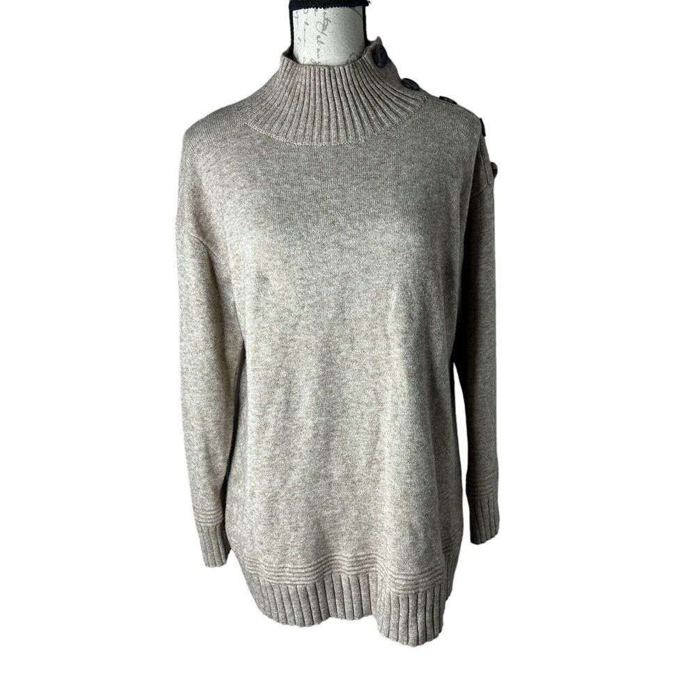 Anthropologie Margarita Oversized Tunic Sweater Size S Mock Neck Taupe Beige